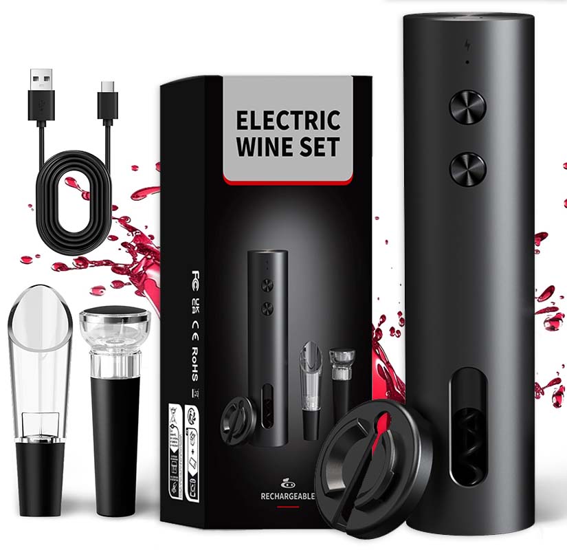 Wine Beer And Liquor - 4-in-1 Elektrisches Flaschenöffner-Set USB-Aufladbarer Automatischer Korkenzieher