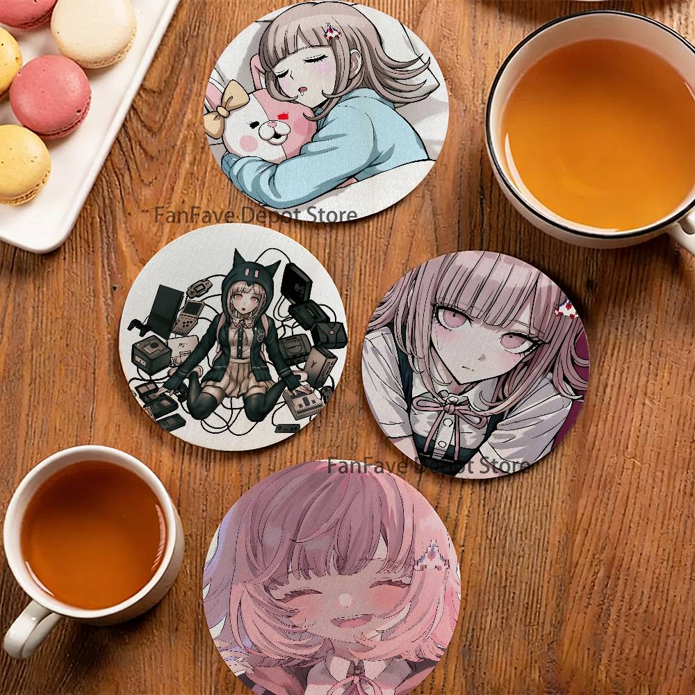 Wine N Beer - D-Danganronpa N-Nanami Chiaki 2D-Muster Runder Holzuntersetzer