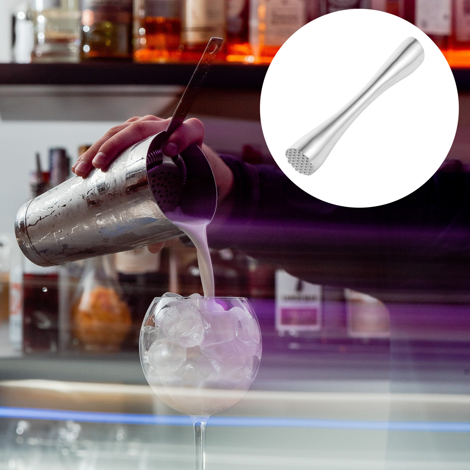 Muddler Cocktail Bar - Professioneller Edelstahl-Eiszerkleinerer mit ergonomischem Griff zum
