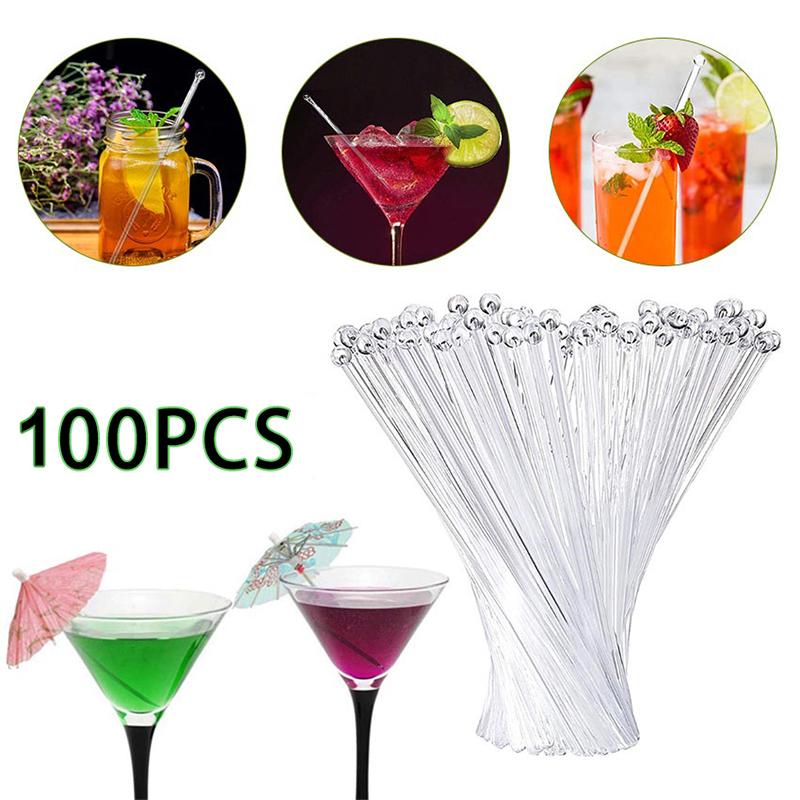 Muddler Cocktail Bar - 100 Stück transparente Cocktail-Rührstäbchen mit rundem