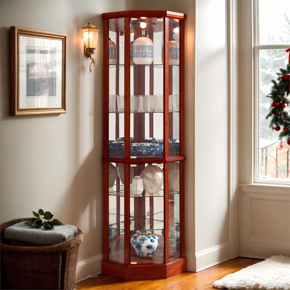 Wine & Beer Emporium - 70 Zoll hoher, beleuchteter Glas-Vitrinenschrank, Kuriositätenschrank
