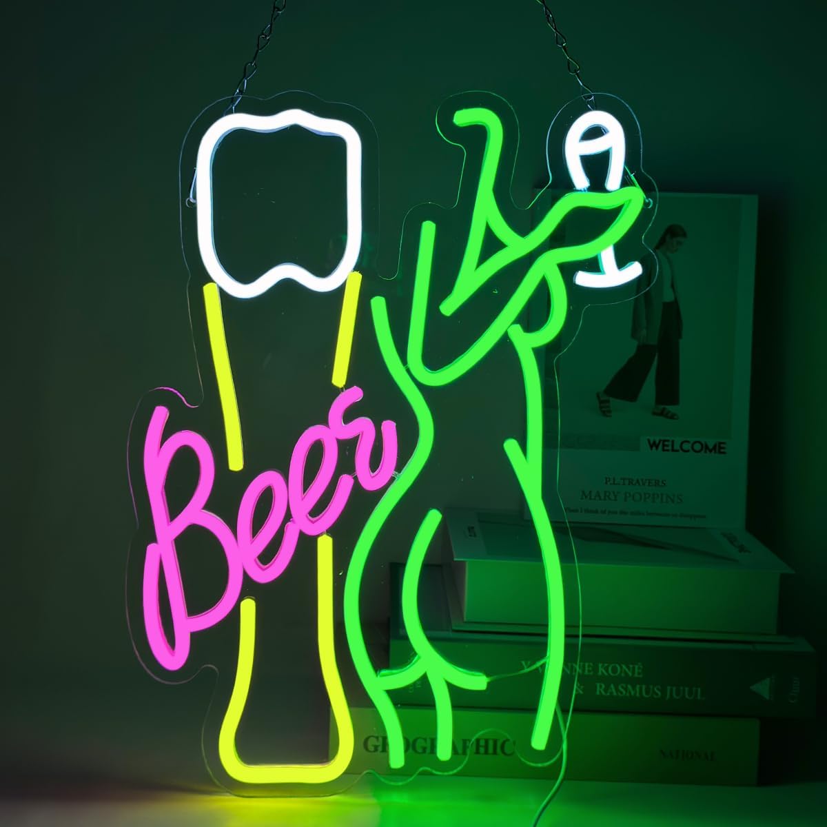 Wine Beer Store - Bier-Neonschild, Frauenkörper-Neonlicht, LED-Weinglas-Licht, USB-betrieben für Bar,